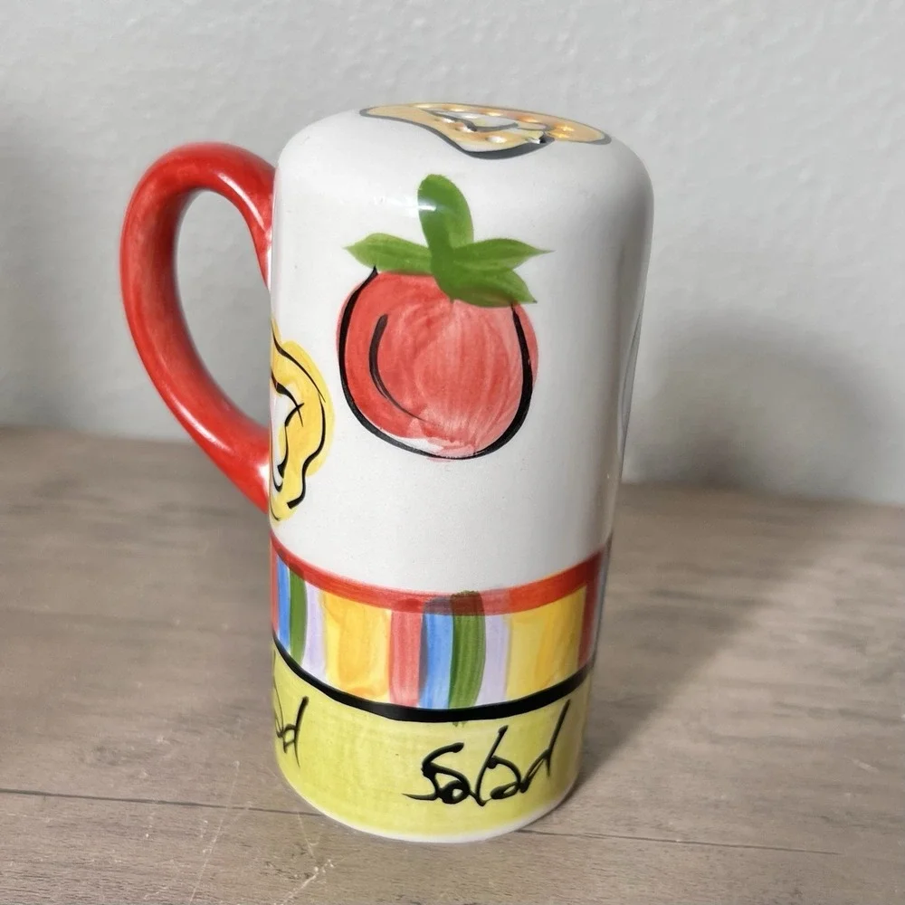Tabletops Gallery Salad 101 Hand Painted Oil‎ Vinegar Cruet & Pepper Shaker Set